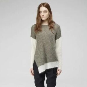 Helmut Lang Gray and Cream Asymmetrical Sweater